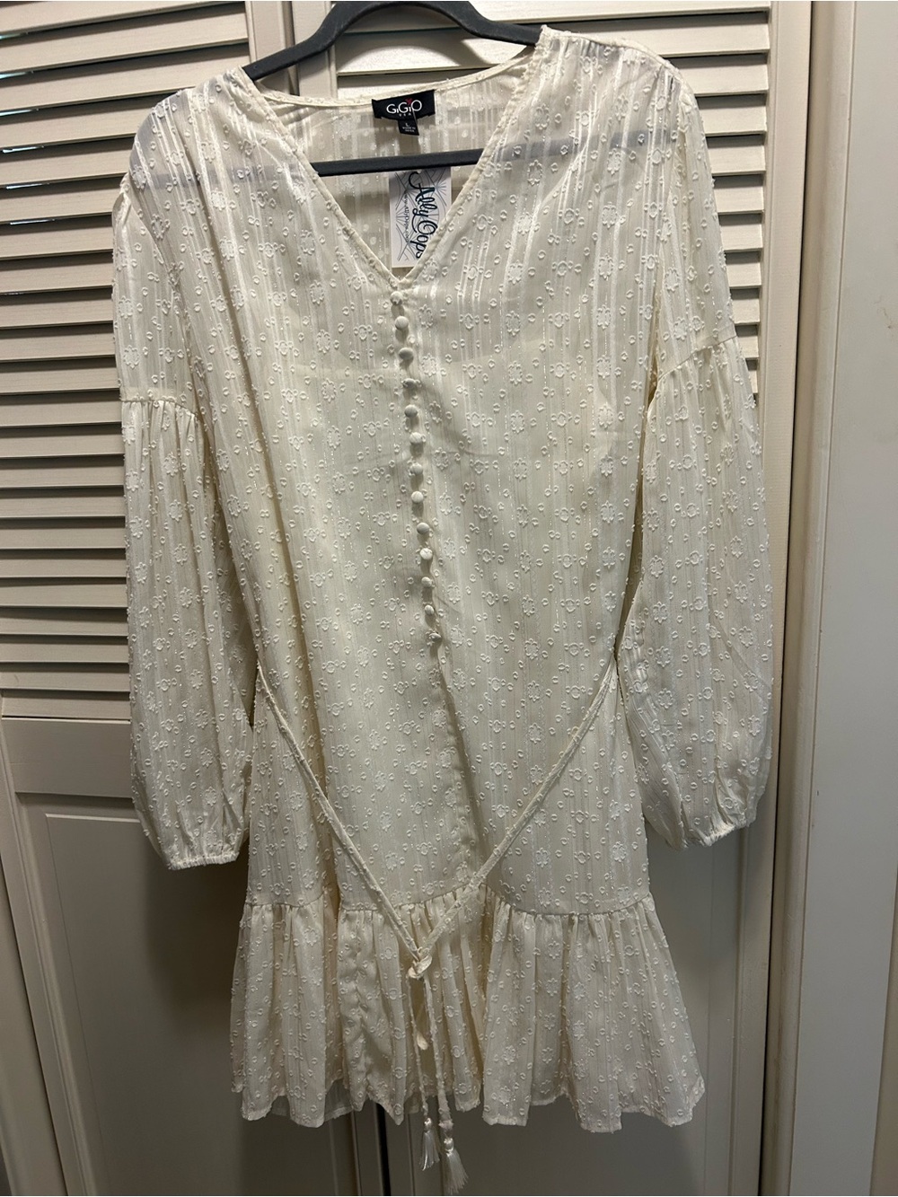 Gigio Cream Mini Dress with Button-Front and Ties